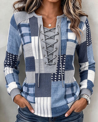 Sweatshirt Snøring Ternet Langærmet Slim
