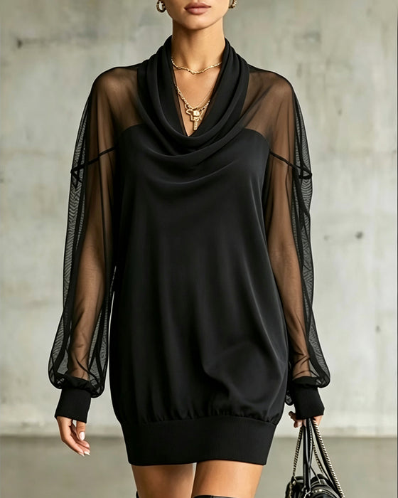 Kjole Cowl-Neck Lang Ærme Mesh