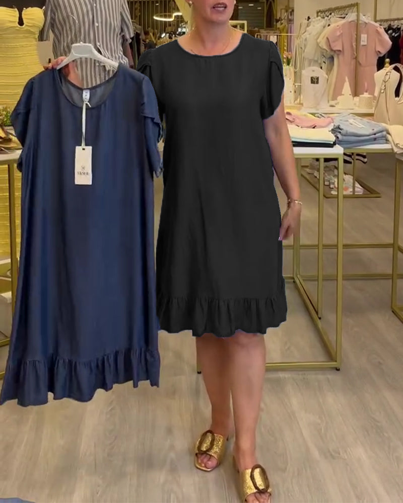 Kjole Casual Denim Rynket