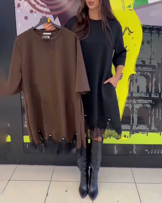 Kjole Elegant Knipling Splejset Rund Hals