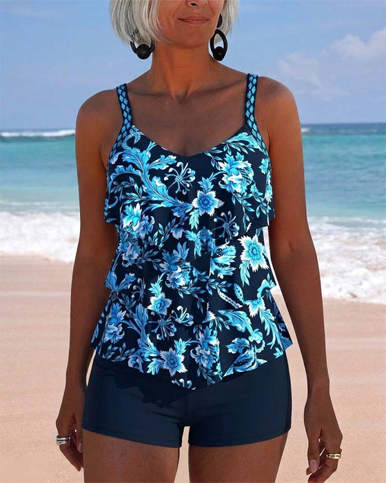Tankini Uregelmæssig Ruffle Fald