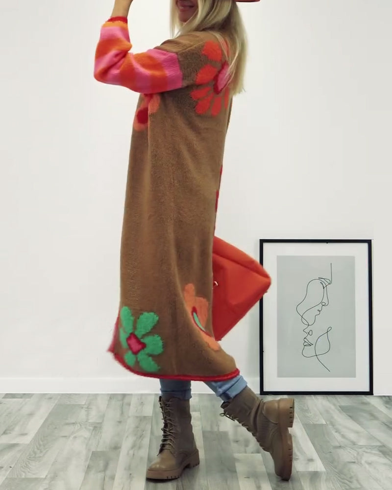 Lang frakke med blomsterprint