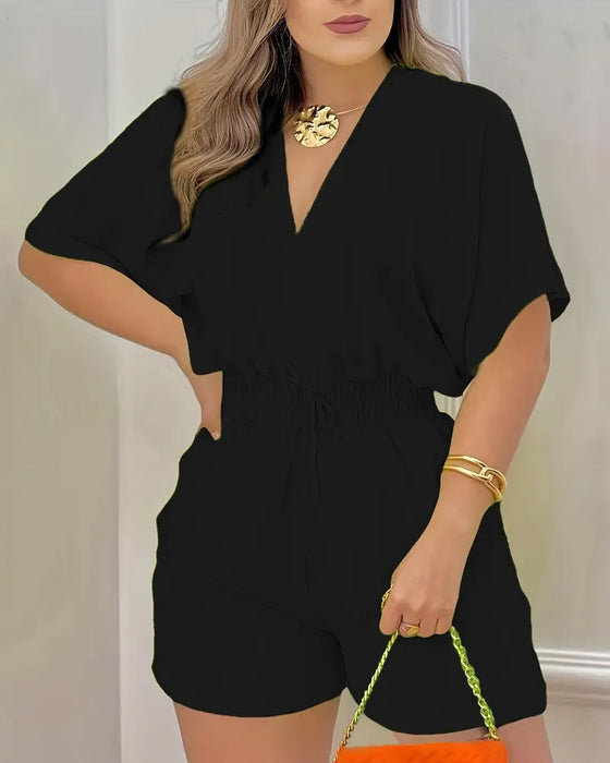 Jumpsuit Ensfarvet V-Udskæring