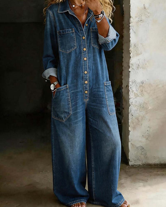 Jumpsuit Cowboy Afslappet Løs Stor Lomme