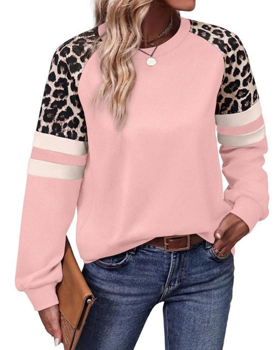 Sweatshirt Lang Ærme Rund Hals Leopardstribet