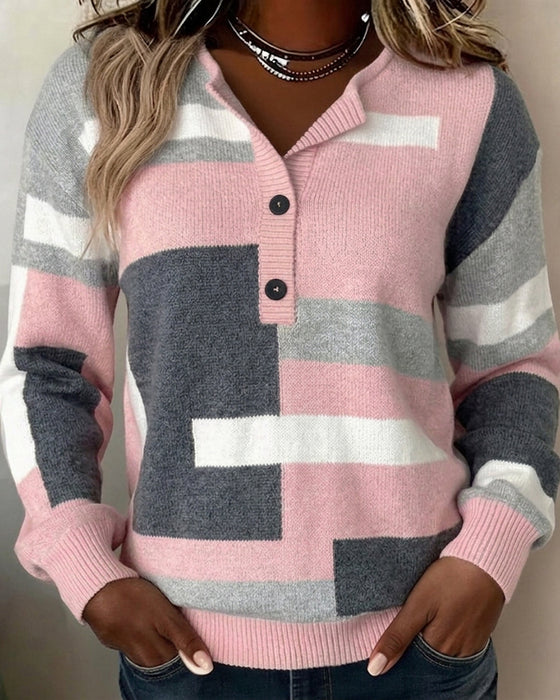 Sweater Ternet Knapper Foran Lang Ærme
