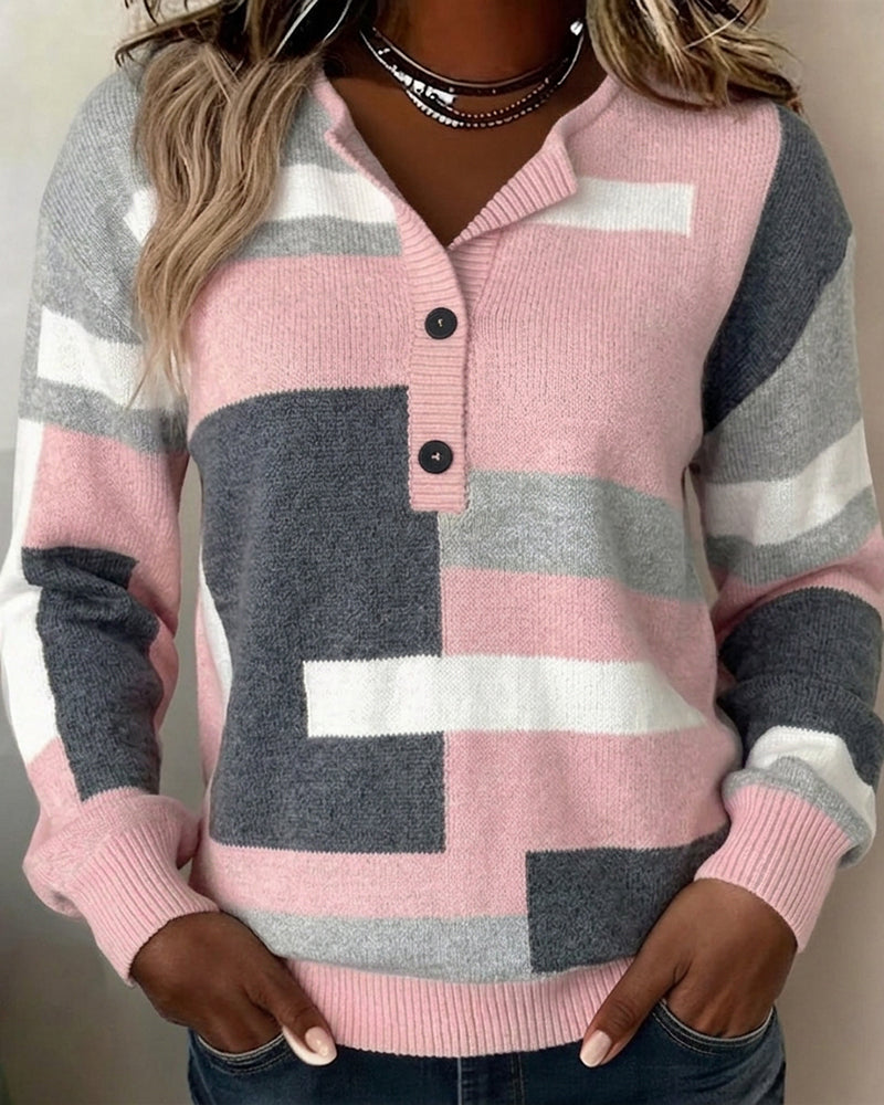 Sweater Ternet Knapper Foran Lang Ærme