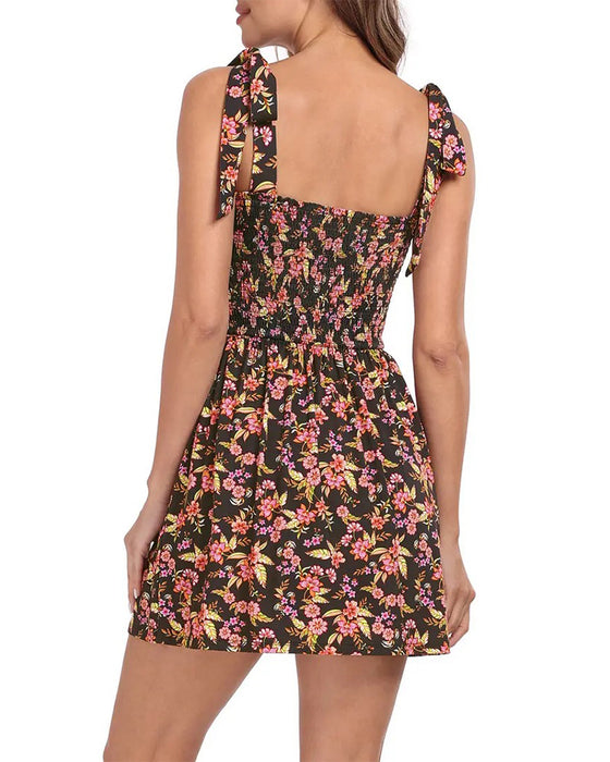Kjole Kvinde Blomstrende Mini Med Indbyggede Shorts