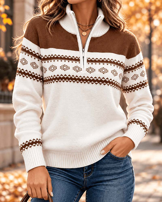 Sweater Halv Lynlås Stående Krave Løs