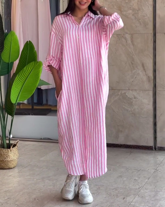 Kjole Løs Flip Stribet