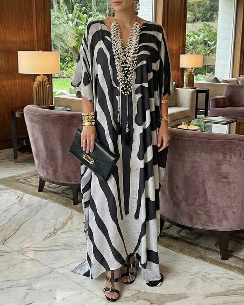 Kjole Abstrakt Tryk Løs Morgenkåbe