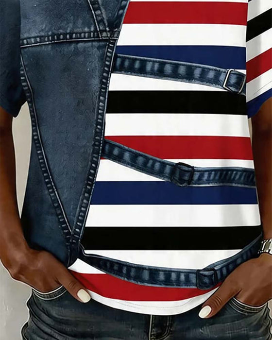 T-Shirt Stribe Patchwork Tryk