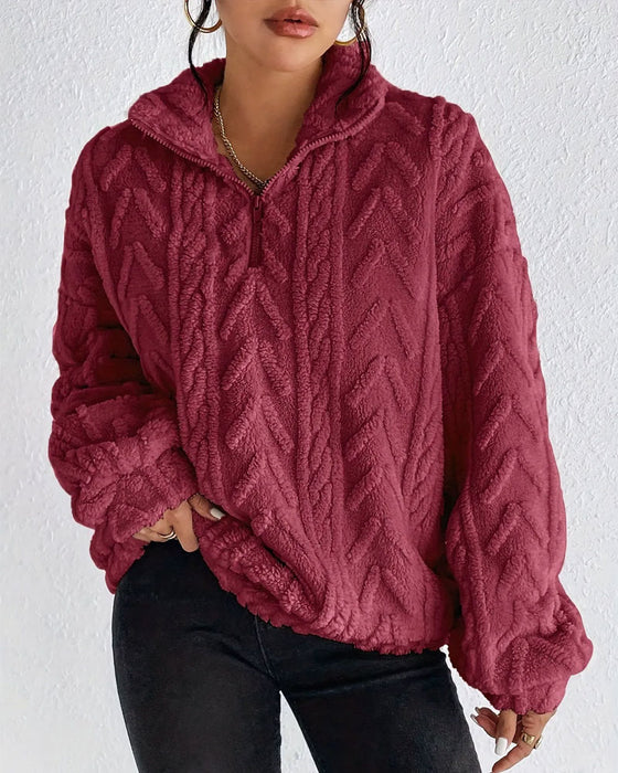 Sweatshirt Dobbelt Sidet Fleece Halv Lynlås