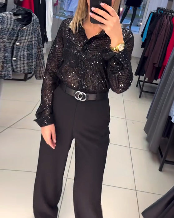 Button-Down Skjorte Med Pailletter I Revers