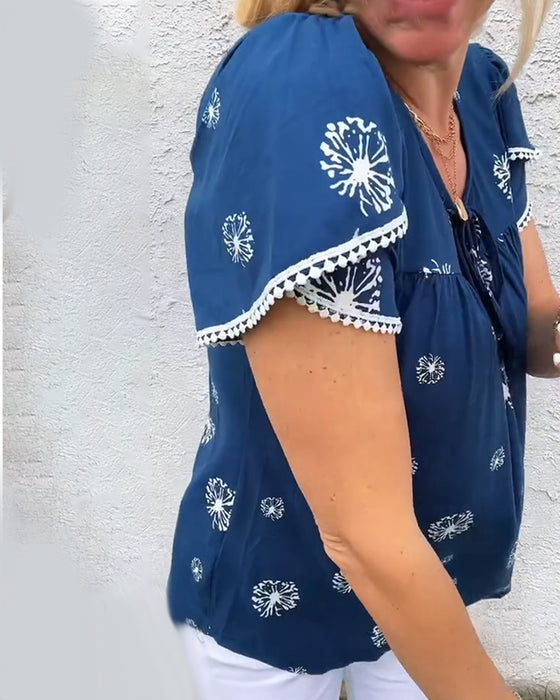 Bluse Petalærme Print Tie-Dye