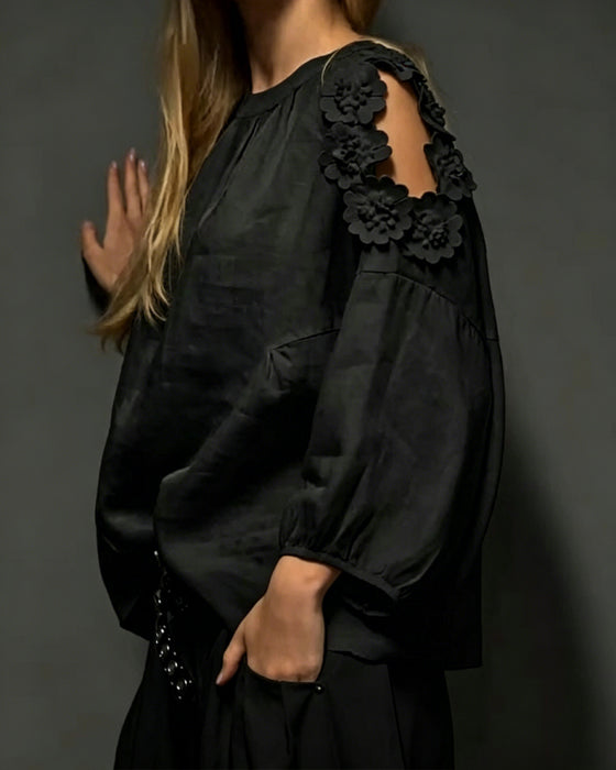 Bluser Rund Hals Udskæring Off-Shoulder 3D Blomstret