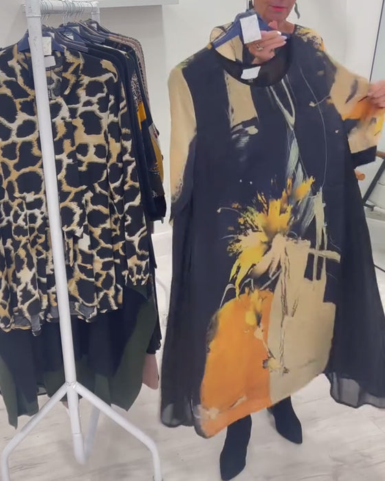 Kjole Med Rund Halsudskæring Og Retro Tryk