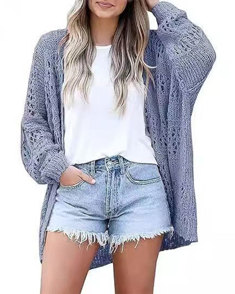 Cardigan Afslappet Langærmet Udskåret Trøje