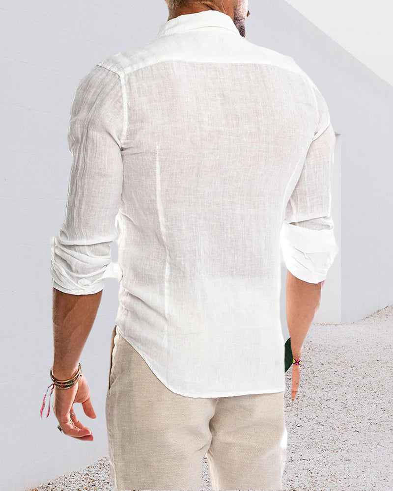 Herre Skjorte Nedlagt Krave Ensfarvet Afslappet