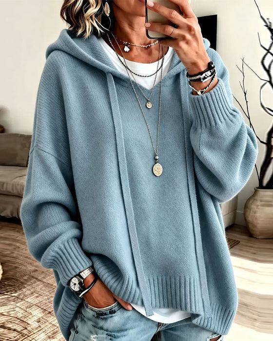 Pullover Hætte Snor Drop Skulder Løs