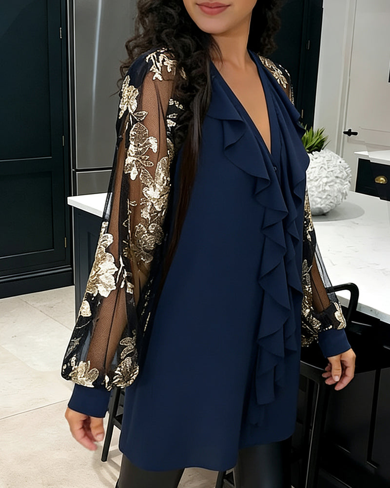 Bluse Modne Mesh Lotusblad Løs