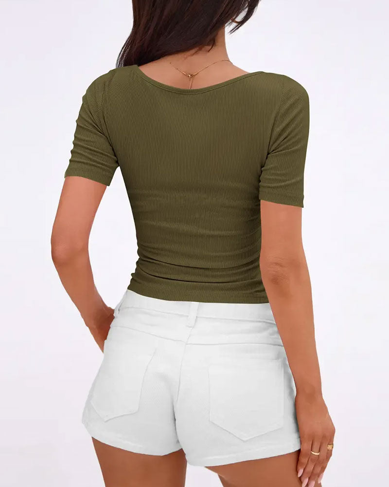 T-Shirt Off-Shoulder Strikket Ensfarvet