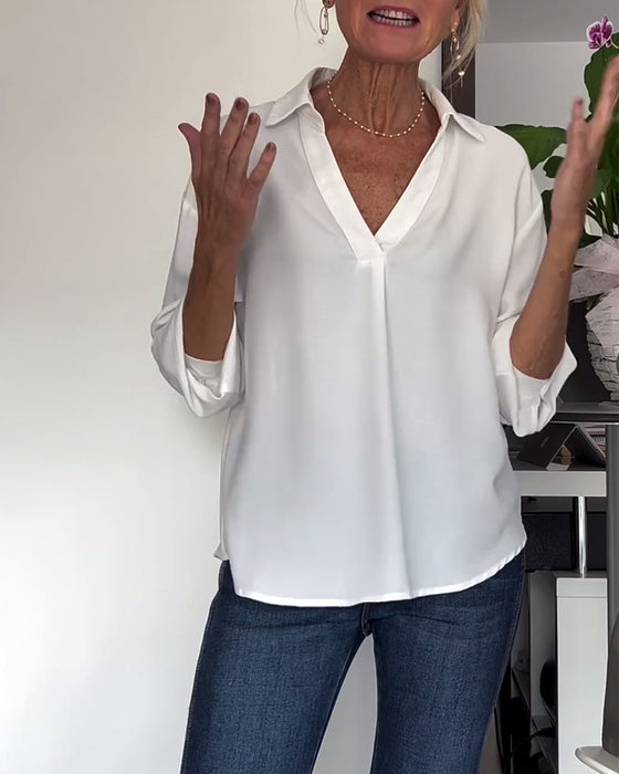 Hvid langærmet top med skjortekrave