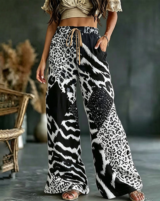 Bukser Leopard Tryk Patchwork Bredt Ben Casual
