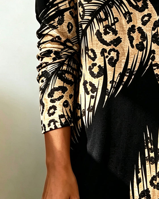 Kjole Leopardprint Farveblok Slangekrave