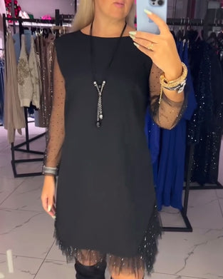 Kjole Rund Hals Gennemsigtig Mesh Syning