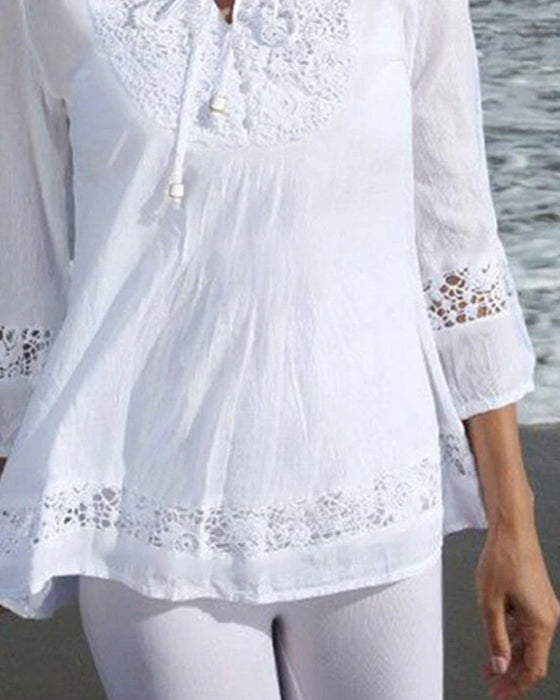 Bluse Rund Hals Bind Blonde Patchwork Solid