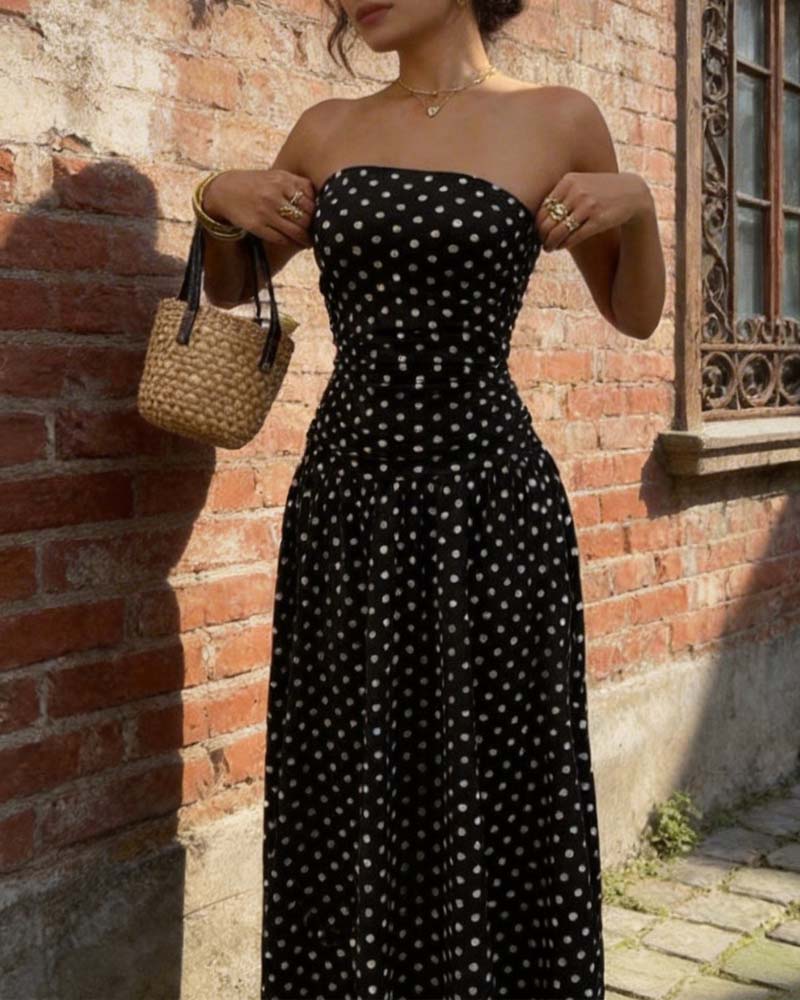 Kjole Prikket Bandeau A-Formet Lang