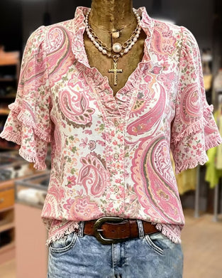 Bluse Casual Rynket V-Hals