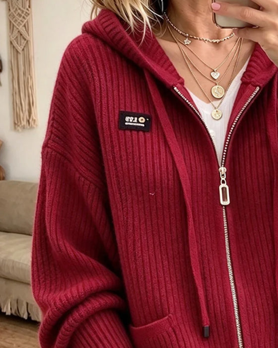 Cardigan Snøre Lynlås Lomme Sweater