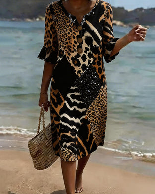 Kjole Med Leopardprint Og V-Hals