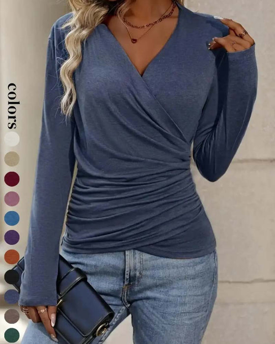 Bluse V-Hals Kors Rynket