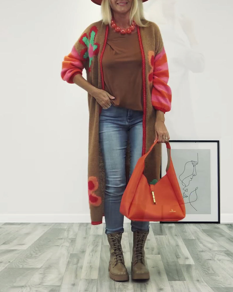 Lang frakke med blomsterprint