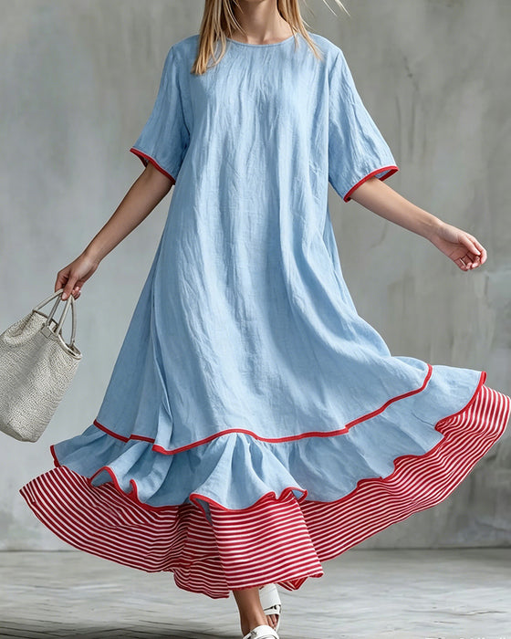Kjole Farveblok Stribe Rynket Maxi