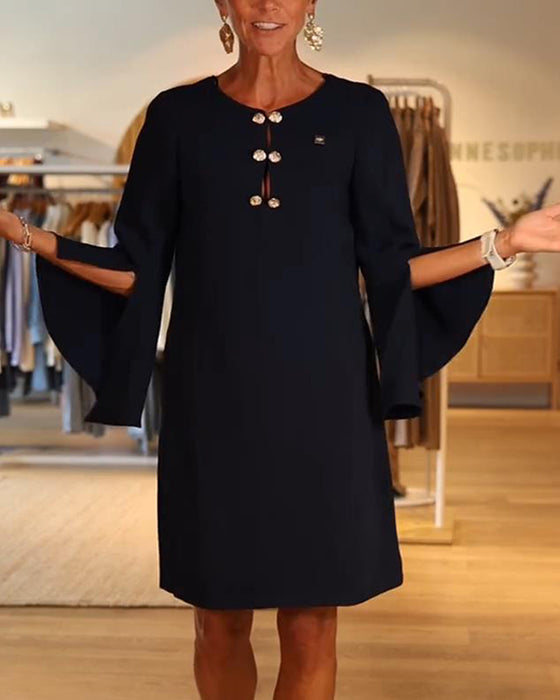 Kjole Udvidet Ærme Knappet Lige