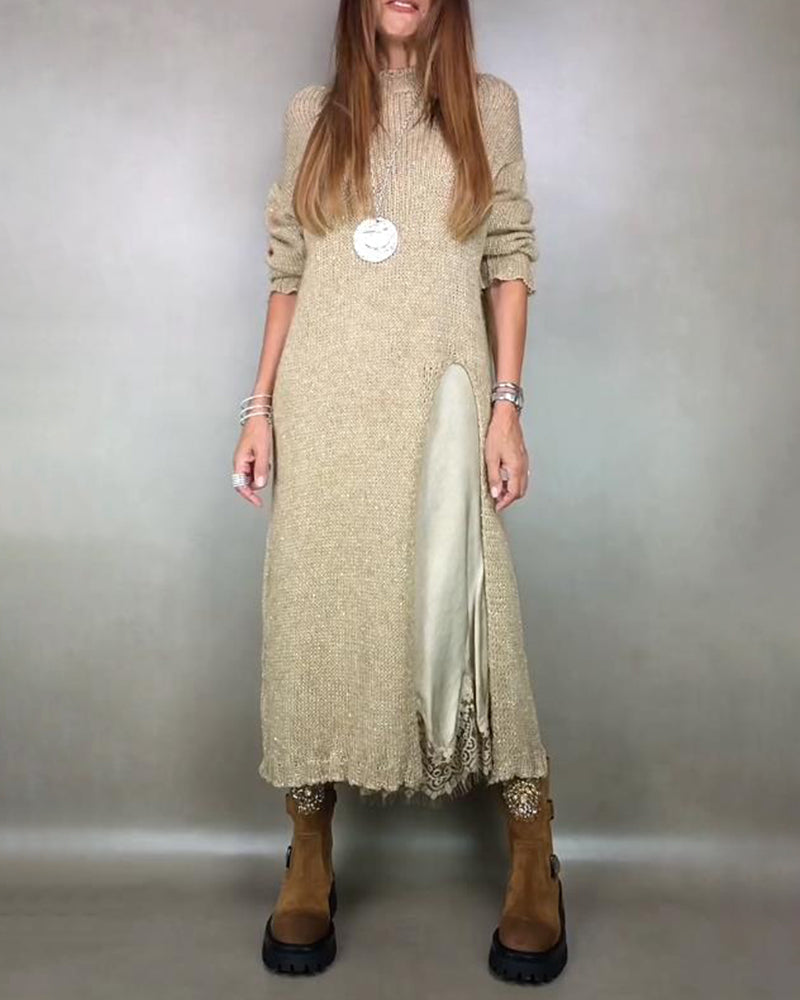 To - Delers Sæt Med Strikket Kjole Og Spids Cami - Kjole