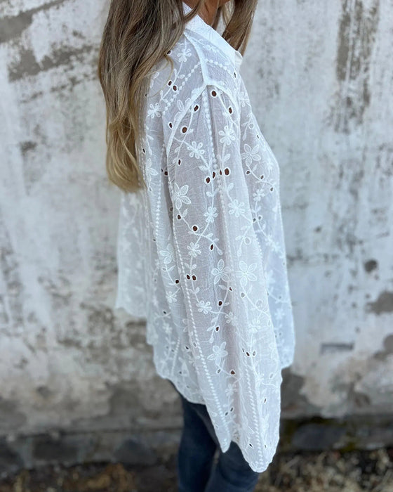Bluse Floral Hul-Udskåret Langærmet