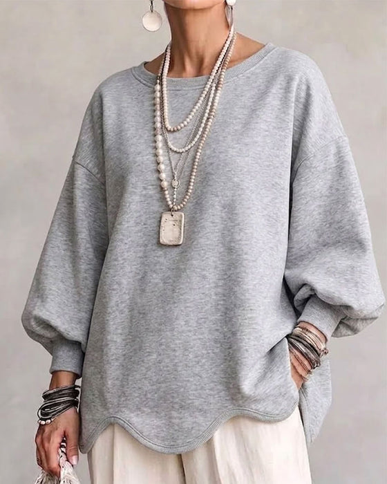 Sweatshirt Rund Hals Lanterne Ærme Asymmetrisk