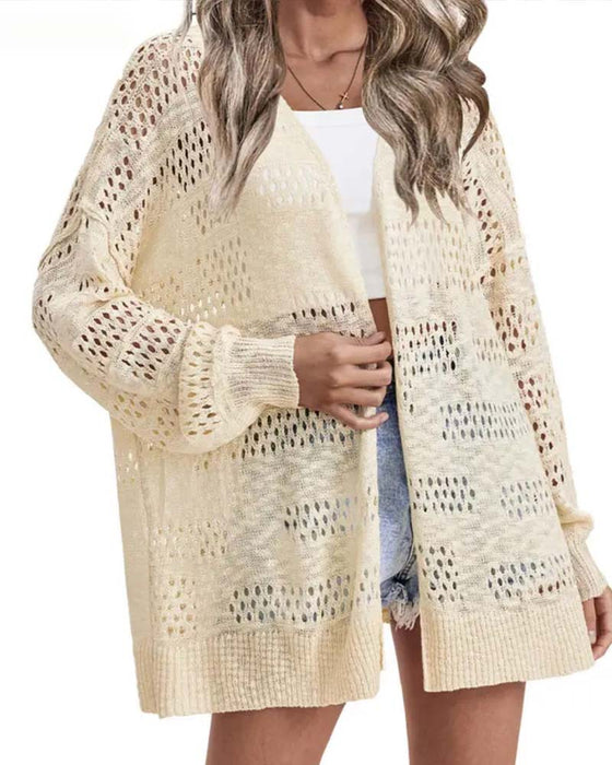 Cardigan Ensfarvet Udhulet Casual
