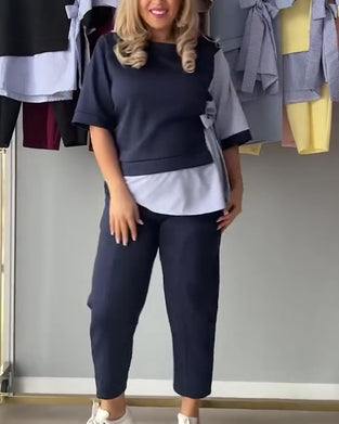 Todelt Sæt Stribet Patchwork Asymmetrisk