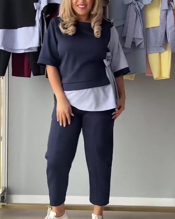 Todelt Sæt Stribet Patchwork Asymmetrisk