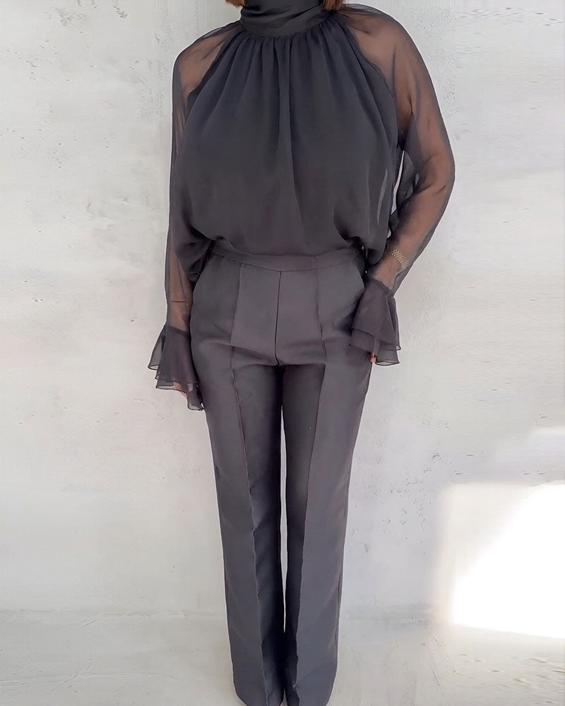 Bluse Mesh Sammenføjning Elegant