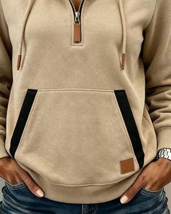 Hoodie Halv Lynlås Leopardprint