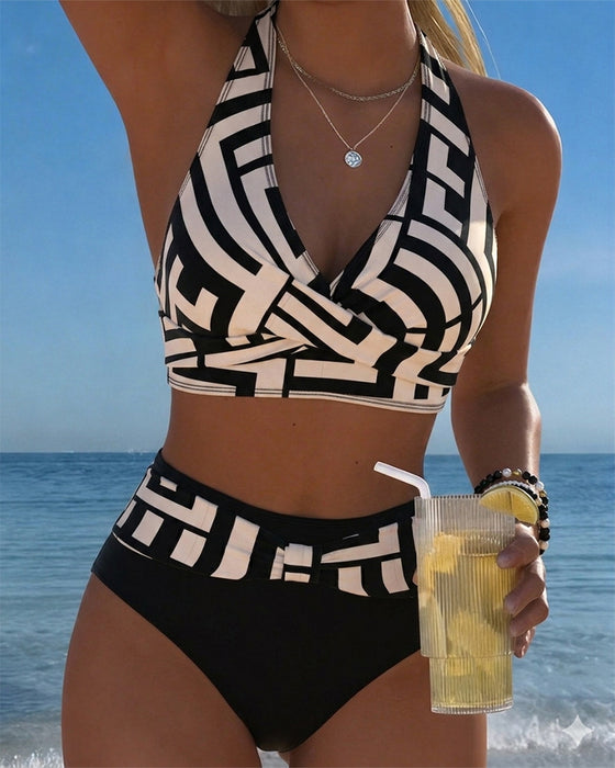 Bikini Geometrisk Tryk Høj Talje