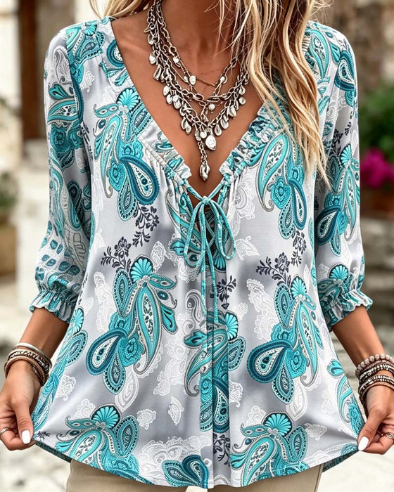 Bluser Paisley V-Hals Bind