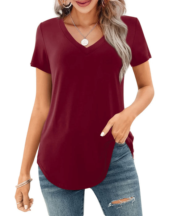 T-Shirt Uregelmæssig V-Hals Casual